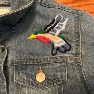 The Children's Place Blue Jean Jacket with Rainbow Embroidery